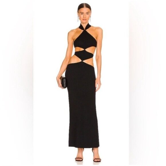 SAU LEE Selma Dress Black Knit Open Back - Picture 1 of 8